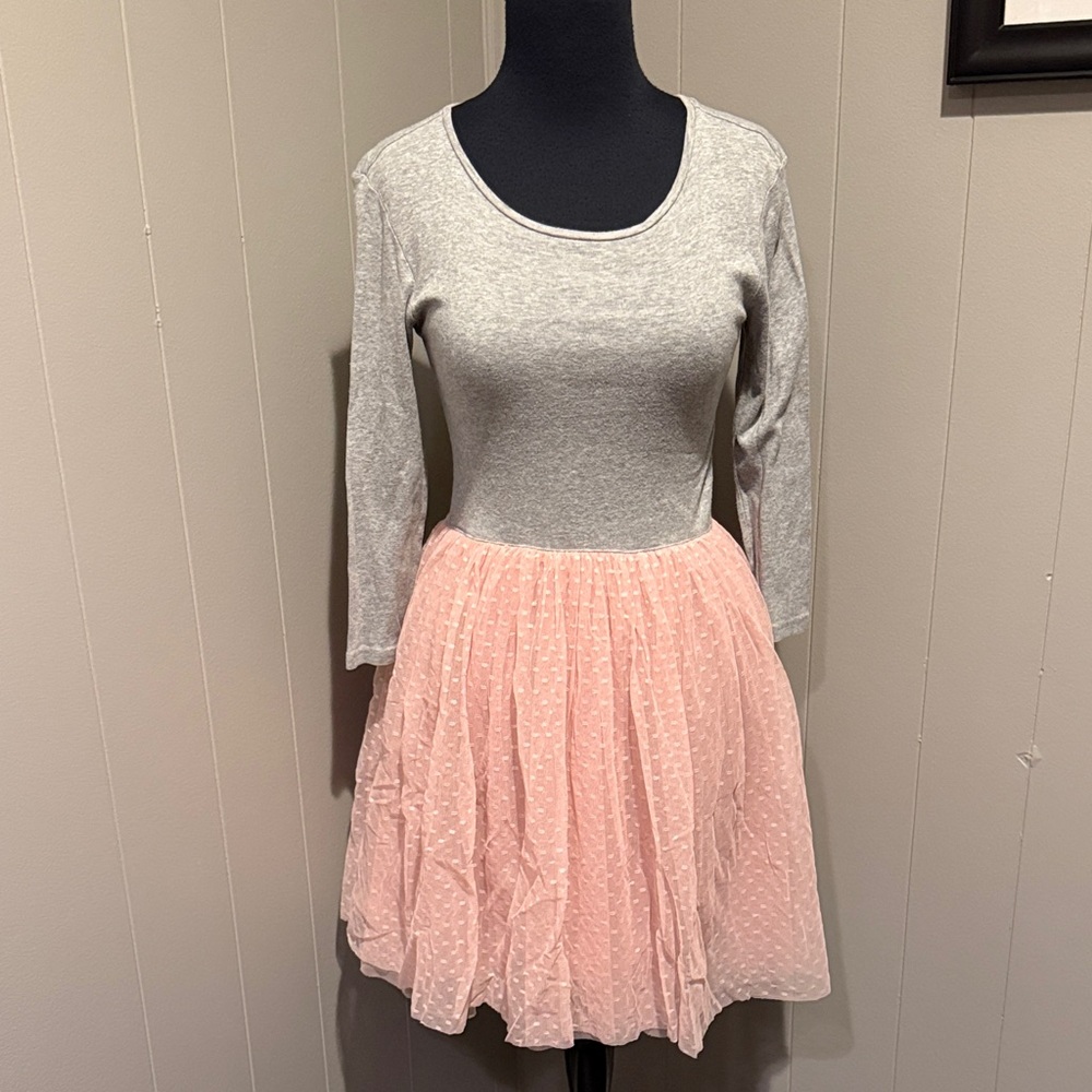 B34 GAP Kids Girls XXL 14-16 Gray Top with Pink Tulle Skirt Dress Ballerina